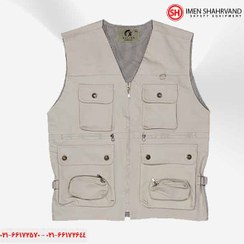 تصویر جلیقه خبرنگاری کتان هشت جیب قهوه ای 