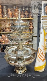 تصویر ست پذیرایی مسی گلبرگ نقره ای ۴ پارچه 