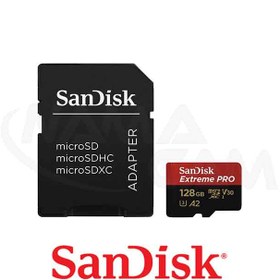 تصویر کارت حافظه میکرو اس دی SanDisk extreme Pro 128 GB - سری A2 San Disk Extreme Pro standard memory card standard UHS-I U3 speed 170MBps capacity 128 GB