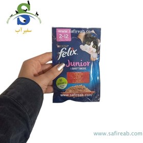 تصویر پوچ گربه فلیکس پورینا فرانسه طعم گوشت گوساله در ژله 85 گرم Felix for cats beef in jelly 85g