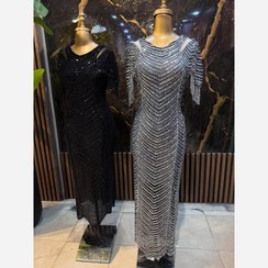 تصویر لباس مجلسی زنانه میدی منجوق دوزی 