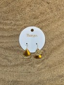 تصویر گوشواره آویز بافت دار نامتقارن روکش طلا 