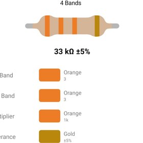 تصویر RESISTOR 1/4W 33K %5 – مقاومت ۱/۴ وات ۳۳ کیلو اهم ۵% کربنی 