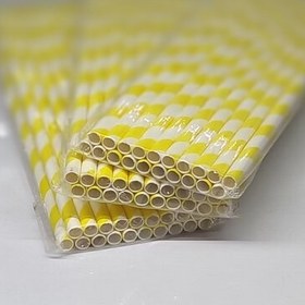 تصویر نی نوشیدنی کاغذی قطر 5 میل 20 عددی طرح زرد راه راه 