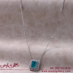 تصویر گردنبند نقره طرح جواهر نگین سبز ES_4428 