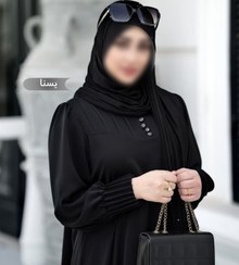 تصویر مانتو عبایی زنانه یسنا مشکی از جنس ابر و بادی 