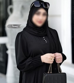 تصویر مانتو عبایی زنانه یسنا مشکی از جنس ابر و بادی 