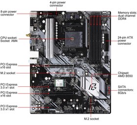 تصویر مادربرد ASRock B550 Phantom Gaming 4/ac ASRock B550 Phantom Gaming 4/ac AM4 AMD B550 SATA 6Gb/s ATX AMD Motherboard