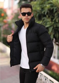 تصویر کت زمستانی کت پافری مردانه یقه ایستاده ضد آب برند Boymen-پسران به رنگ مشکی در دسته کاپشن ،پالتو و ژاکت مردانه 