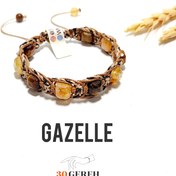 تصویر دستبند سنگی اصل و چرم بافت خاص سیترین درجه یک و چشم ببر تراش مکعب جواهری دستبند غزال - ویژه GAZELLE stone bracelet citrine & tiger eye jewelry cut org