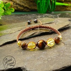 تصویر دستبند بافت سنگ طبیعی سیترین و چشم ببر Citrine and Tiger Eye bracelet