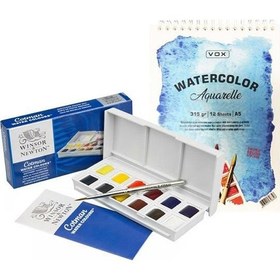 تصویر ست آبرنگ کوتمان با دفترچه یادداشت به عنوان هدیه برند winsor & newton Cotman Sketchers Watercolor Set with Notebook Gift