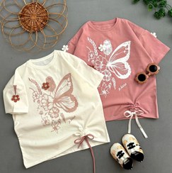 تصویر تیشرت دخترانه طرح دختر و پروانه رنگ سفید سایز ۳ تا ۴ سال 