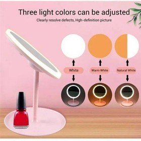 تصویر آیینه آرایشی رومیزی ال ای دی دار پایه طرح دار Led makeup mirror