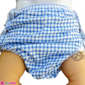 تصویر شورت دکمه ای نوزاد ضد آب نوزاد و کودک 2 لایه چهارخانه آبی baby waterproof pants 