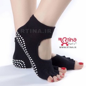 تصویر جوراب یوگا و پیلاتس ضد لغزش روباز : سبزآبی Yoga socks