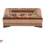 تصویر جعبه دستمال کاغذی خاتم کاری مدل نقاشی شکار کد 24900012 