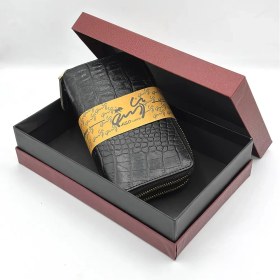 تصویر کیف پول دو زیپ مشکی کروکو‌ونتو 