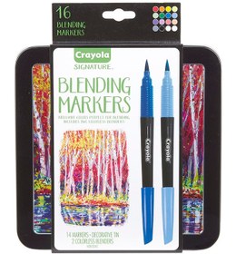 تصویر ماژیک‌های ترکیبی امضا با جعبه، 16 عددی 20.47x19.69x3.81 سانتی‌متر برند crayola Signature Blending Markers With Tin, 16 Count 20.47x19.69x3.81cm