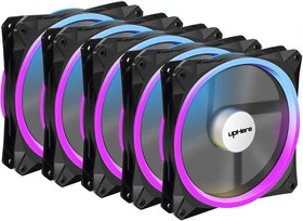 تصویر upHere RGB Series Case Fan RGB143-5, Wireless RGB LED 140mm Fan,Quiet Edition High Airflow Adjustable Color LED Case Fan for PC Cases-5 Pack,RGB143-5 