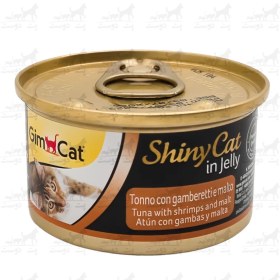 تصویر کنسرو جیم کت تن و میگو و مالت وزن 70 گرم GIMCAT tuna with shrimps and malt in jelly shiny cat 70gr