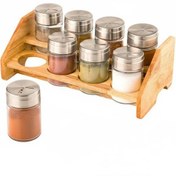 تصویر ست ادویه ۸ عددی استیل و چوب لیمون 