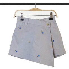 تصویر شلوارک دامنی دخترانه کتان گلدار طوسی تیتیش Teeteesh کد 16604 