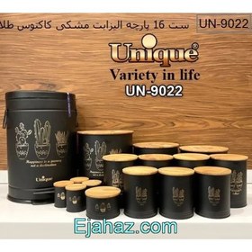 تصویر سرویس آشپزخانه یونیک 16 پارچه الیزابت مشکی کاکتوس طلایی درب چوبی Unique مدل 9095 UN-9095