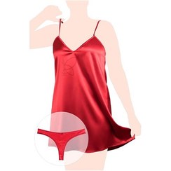 تصویر پیراهن ساتن پشت بنددار ضربدری وشورت لامبادا مدل شینا 16072 