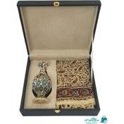 تصویر ست هدیه گلدان 20 سفال میناکاری و رومیزی قلمکار 