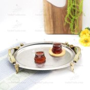 تصویر سینی بیضی دسته طلایی Wave طرح دار پایه دار ریور کد BG1577 