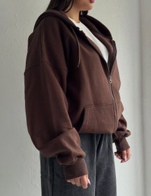 تصویر سوئیشرت زیپی کلاه دار دورس 3 نخ کرک دار رنگبندی 