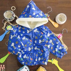 تصویر کاپشن خزدار پسرانه کلاهدار 2 لایه ضدآب گرم آبی اسنوپی kids hooded jacket 