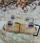 تصویر لیوان مربع دسته رنگی پیرکس 