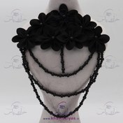 تصویر پنل سر دوشی 7 گل مشکی مروارید دار (جفتی) 
