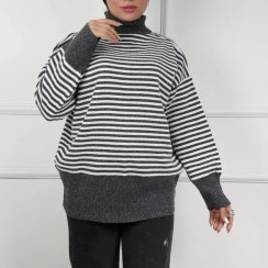 تصویر ژاکت بافت یقه شل راه راه سایز ۴۴ 