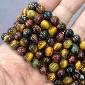 تصویر ریسه سنگ چشم ببر ترکیبی در سایزبندی Mixed tiger eye stone thread in sizing