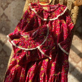 تصویر پیراهن قرمز یلدایی طرح گلگلی 