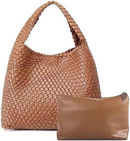 تصویر Sierlos Woven Bag for Women, Vegan Leather Tote Bag with Purse, Retro Handmade Beach Shoulder Bag Top-handle Handbag 