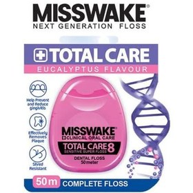 تصویر نخ دندان میسویک مدل total care با عطر اکالیپتوس. نخ دندان misswake. پنجاه متر 