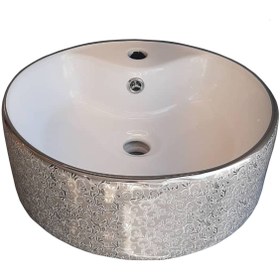 تصویر روشویی روکابینتی لنو نقره ای طرح گل نوین سرام Leno Silver Top Counter Basin