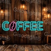 تصویر تابلو نورانی قهوه متن خارجی، تابلو نئون کافه، تابلو نئون فلکسی قهوه coffee text neon sign