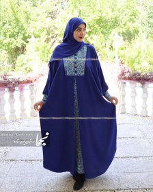 تصویر عبا سنتی کرپ الیزه مدل رُز آبی نجما - کاربنی / سایز Blue Rose Abaya