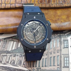 تصویر ساعت مچی عقربه ای آنالوگ برند HUBLOT تک موتور تاریخ شمار دار بند چرم قفل فیکسر پروانه ای HUBLOT