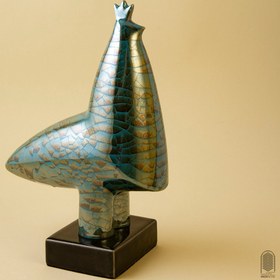 تصویر تندیس سرامیکی مرغ تیهو لعاب ترکدار فیروزه