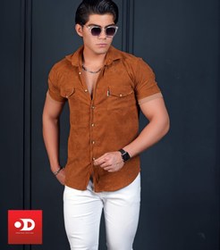 تصویر پیراهن آستین کوتاه کبریتی ریز رنگ شتری جذاب Short Sleeve Match Shirt Cute Camel Color