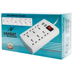 تصویر چند راهی ۶ خانه بدون ارت با کابل ۱٫۶ متری مدل MK وحدت الکتریک برند Vahdat electrik 