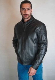 تصویر کاپشن مردانه چرم مدل مایک و کوین رنگ مشکی و طوسی 