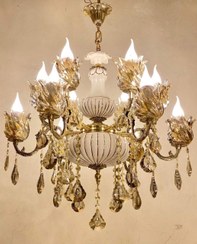 تصویر لوستر برنزی ۱۲ شعله ۶ شاخه سنتی و کلاسیک 