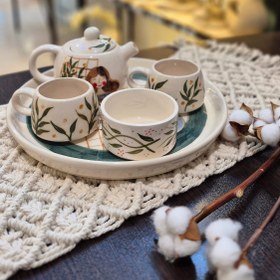 تصویر سینی دو نفره چای کیوت دخترانه لعابی و نقاشی 